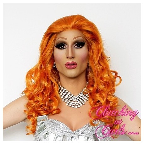 Medium 45cm Orange Synthetic Lace-Front Wig