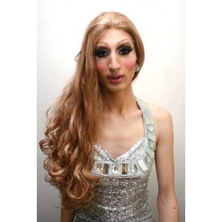 Long 60cm Honey Blonde Synthetic Lace-Front Wig