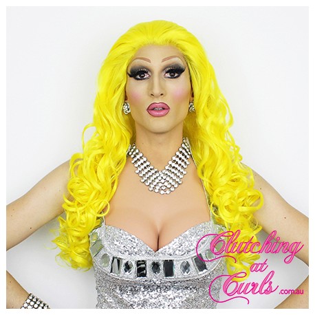 Long 60cm Gaga Yellow Synthetic Lace-Front Wig
