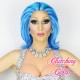 Short 20cm Straight Fifty Shades of Blue Synthetic Lace-Front Wig