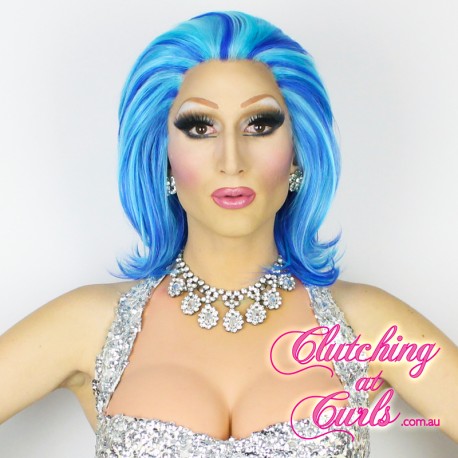 Short 20cm Straight Fifty Shades of Blue Synthetic Lace-Front Wig