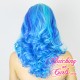 Medium 40cm Curly Fifty Shades of Blue Synthetic Lace-Front Wig