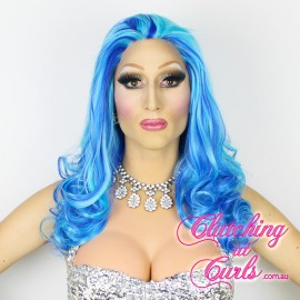 Medium 40cm Curly Fifty Shades of Blue Synthetic Lace-Front Wig