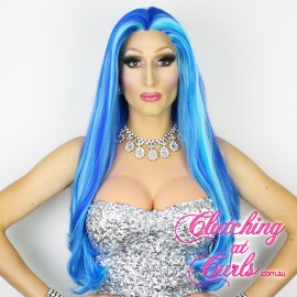 Long 60cm Straight Fifty Shades of Blue Synthetic Lace-Front Wig