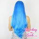Long 60cm Straight Fifty Shades of Blue Synthetic Lace-Front Wig