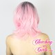 Short 25cm Straight Pink Ombré Synthetic Lace-Front Wig