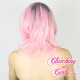 Short 25cm Straight Pink Ombré Synthetic Lace-Front Wig