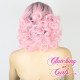 Short 25cm Curly Pink Ombré Synthetic Lace-Front Wig