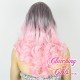 Medium 45cm Curly Pink Ombré Synthetic Lace-Front Wig