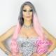 Long 65cm Curly Pink Ombré Synthetic Lace-Front Wig