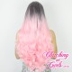 Long 65cm Curly Pink Ombré Synthetic Lace-Front Wig