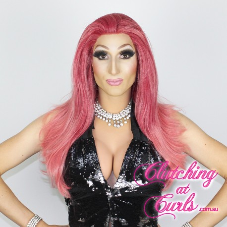 Medium 45cm Straight Pink Balayage Synthetic Lace-Front Wig