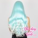 Long 60cm Curly Platinum Blue Synthetic Lace-Front Wig