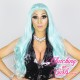 Long 60cm Curly Platinum Blue Synthetic Lace-Front Wig
