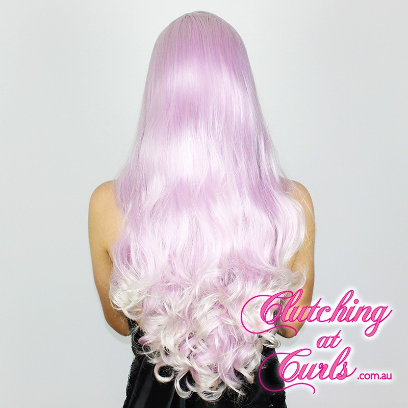 Long 60cm Curly Platinum Purple Synthetic LaceFront Wig Fun LaceF...